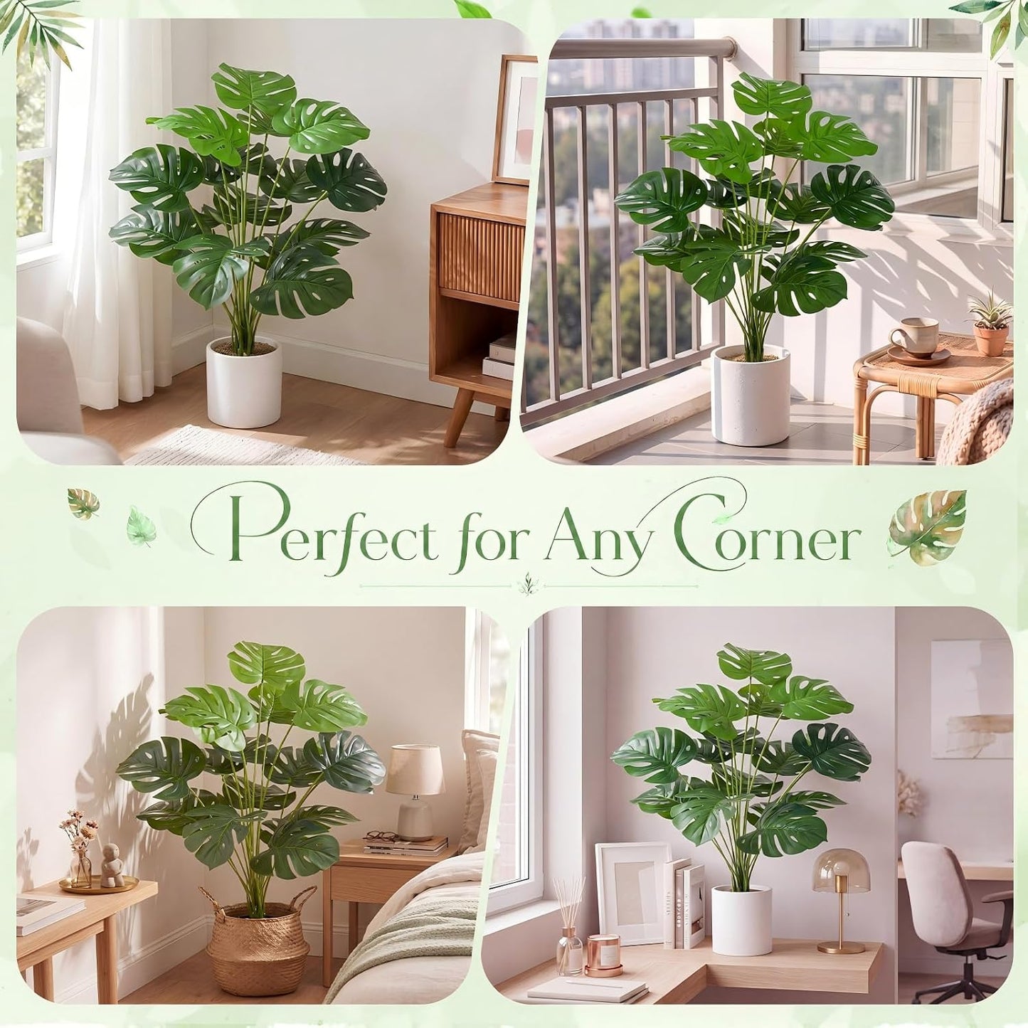 10 Pack Artificial Monstera Plants Outdoor, 29.5 Inch Large Faux Tropical Leaves UV Resistant Greenery Stems Bushes for Indoor Home Office Luau Wedding Party Decor