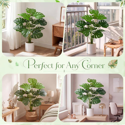 10 Pack Artificial Monstera Plants Outdoor, 29.5 Inch Large Faux Tropical Leaves UV Resistant Greenery Stems Bushes for Indoor Home Office Luau Wedding Party Decor