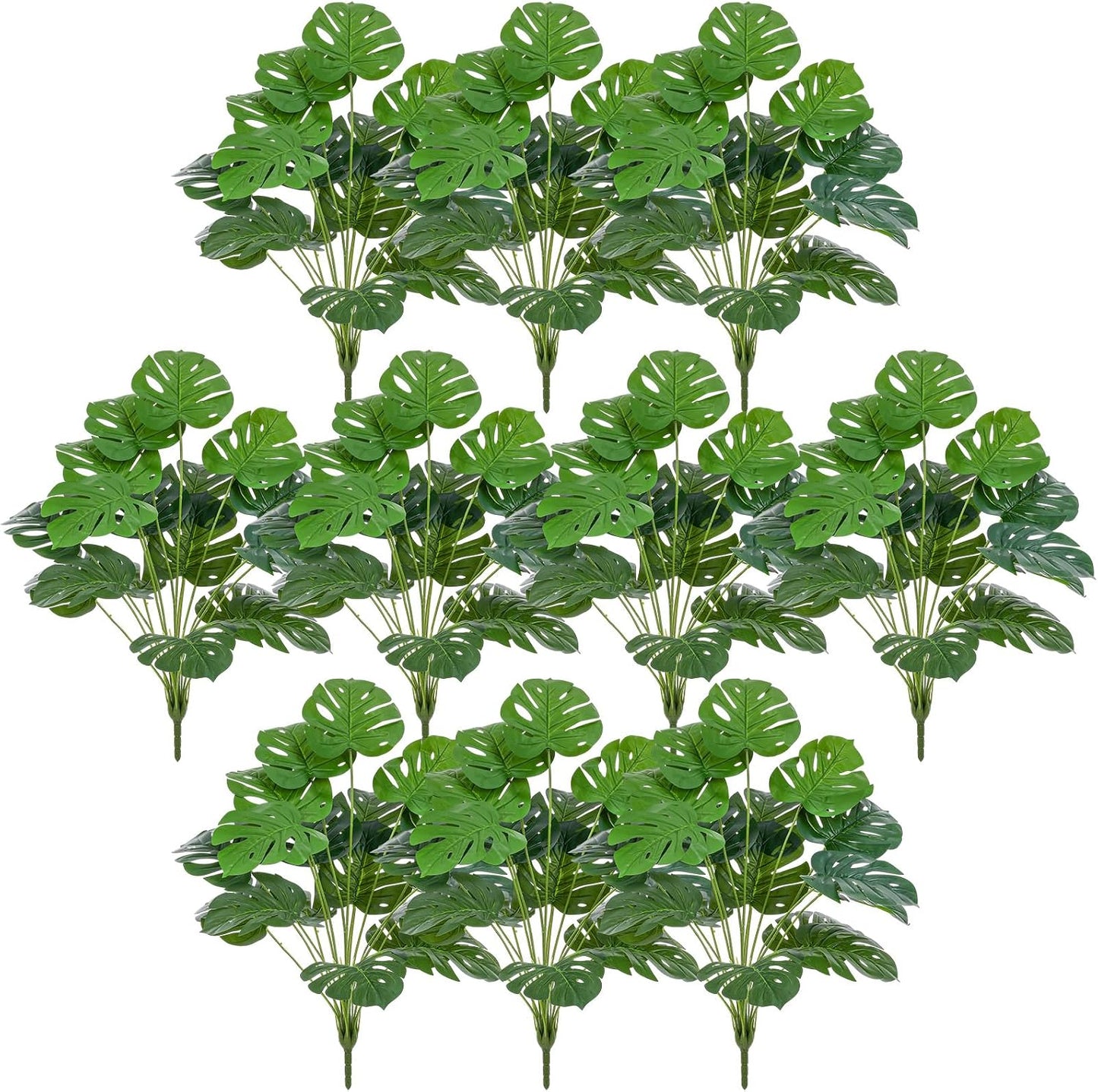 10 Pack Artificial Monstera Plants Outdoor, 29.5 Inch Large Faux Tropical Leaves UV Resistant Greenery Stems Bushes for Indoor Home Office Luau Wedding Party Decor