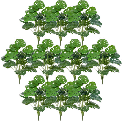 10 Pack Artificial Monstera Plants Outdoor, 29.5 Inch Large Faux Tropical Leaves UV Resistant Greenery Stems Bushes for Indoor Home Office Luau Wedding Party Decor