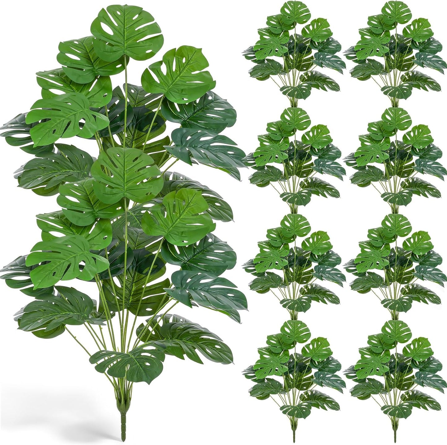 10 Pack Artificial Monstera Plants Outdoor, 29.5 Inch Large Faux Tropical Leaves UV Resistant Greenery Stems Bushes for Indoor Home Office Luau Wedding Party Decor