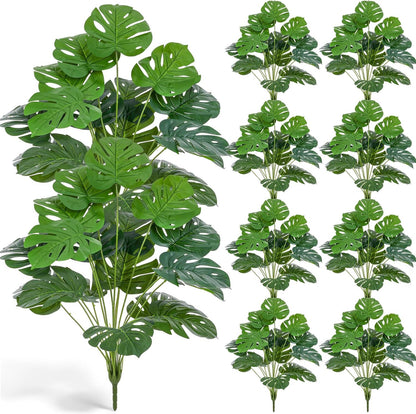 10 Pack Artificial Monstera Plants Outdoor, 29.5 Inch Large Faux Tropical Leaves UV Resistant Greenery Stems Bushes for Indoor Home Office Luau Wedding Party Decor