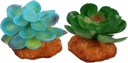 2 Pcs Emulation Plant Succulent Ornament Set, Artificial Landscape Plants for Reptile Tank Decoration, Micro Landscape Habitat Decor for Terrarium Use