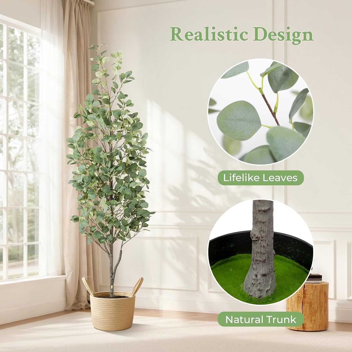 6FT Fall Artificial Eucalyptus Tree with Wicker Basket, Orange Potted Faux Eucalyptus Trees, Autumn Fake Eucalyptus Plants, Lifelike Leaves & Natural Trunk for Home Office Bedroom, Indoor