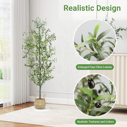 6FT Fall Artificial Eucalyptus Tree with Wicker Basket, Orange Potted Faux Eucalyptus Trees, Autumn Fake Eucalyptus Plants, Lifelike Leaves & Natural Trunk for Home Office Bedroom, Indoor