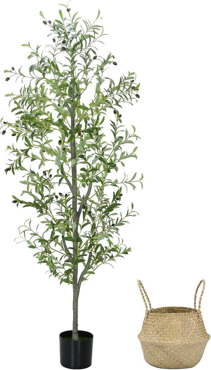 6FT Fall Artificial Eucalyptus Tree with Wicker Basket, Orange Potted Faux Eucalyptus Trees, Autumn Fake Eucalyptus Plants, Lifelike Leaves & Natural Trunk for Home Office Bedroom, Indoor