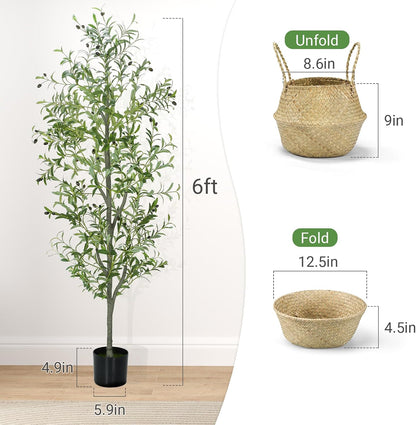 6FT Fall Artificial Eucalyptus Tree with Wicker Basket, Orange Potted Faux Eucalyptus Trees, Autumn Fake Eucalyptus Plants, Lifelike Leaves & Natural Trunk for Home Office Bedroom, Indoor
