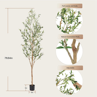 Faux Olive Tree with Natural Wood Trunk, 7ft, 1Pack