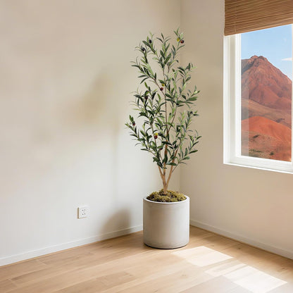 Faux Olive Tree with Natural Wood Trunk, 7ft, 1Pack