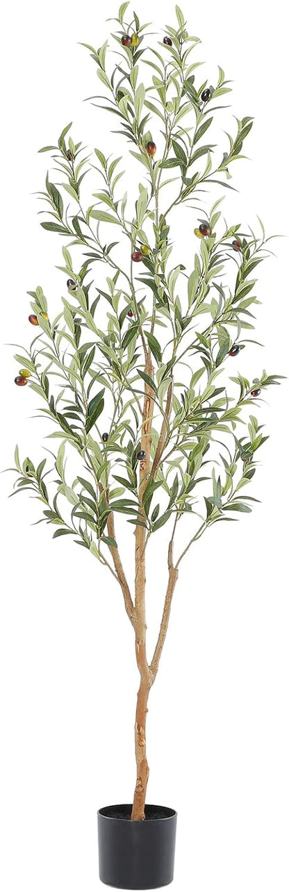 Faux Olive Tree with Natural Wood Trunk, 7ft, 1Pack