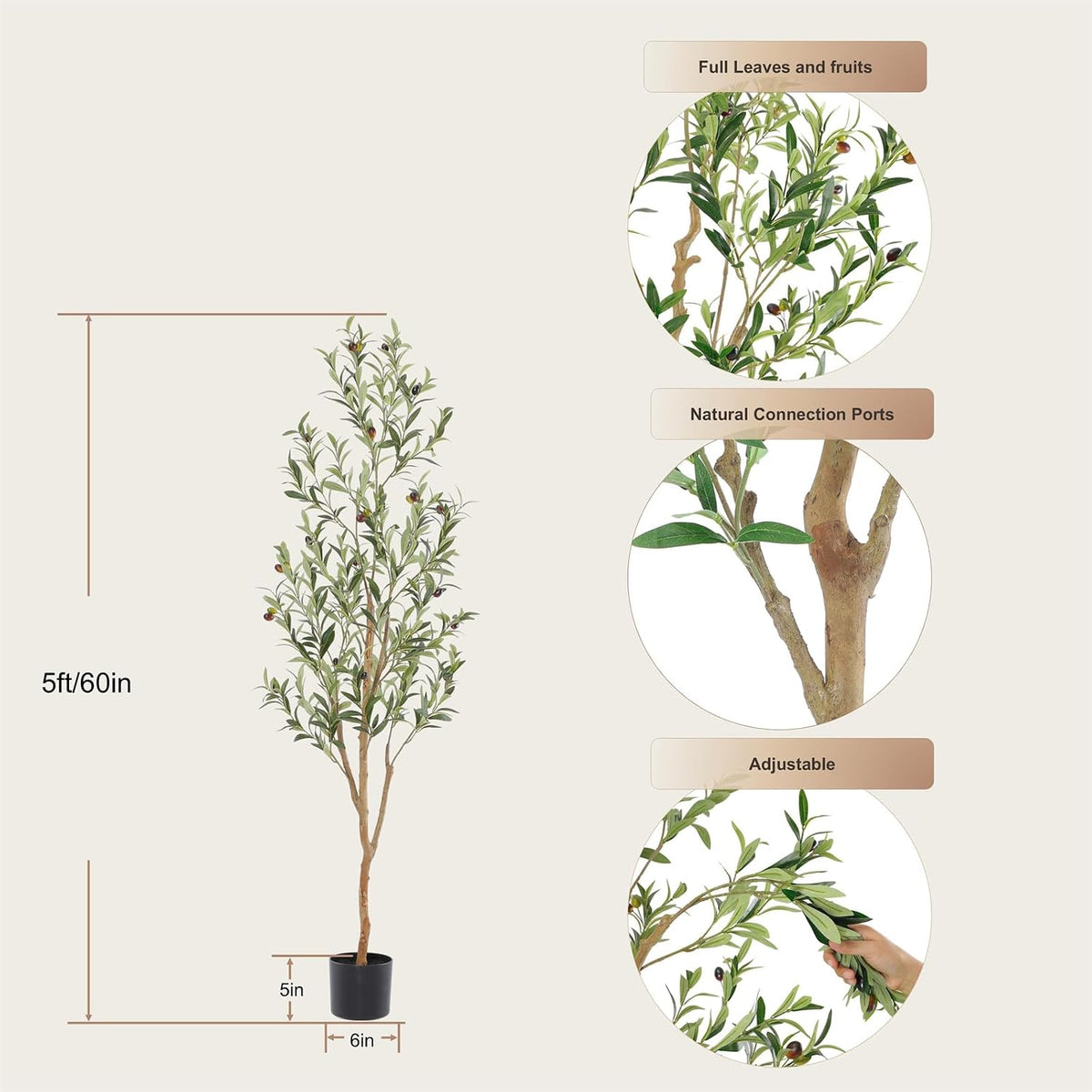 Faux Olive Tree with Natural Wood Trunk, 7ft, 1Pack