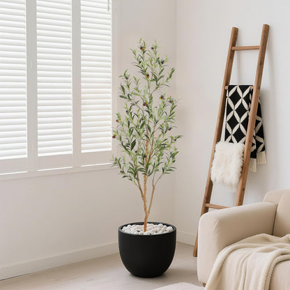 Faux Olive Tree with Natural Wood Trunk, 7ft, 1Pack