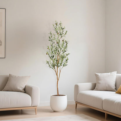 Faux Olive Tree with Natural Wood Trunk, 7ft, 1Pack