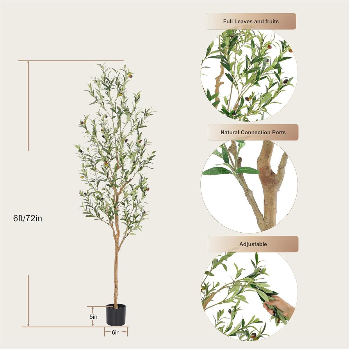 Faux Olive Tree with Natural Wood Trunk, 7ft, 1Pack
