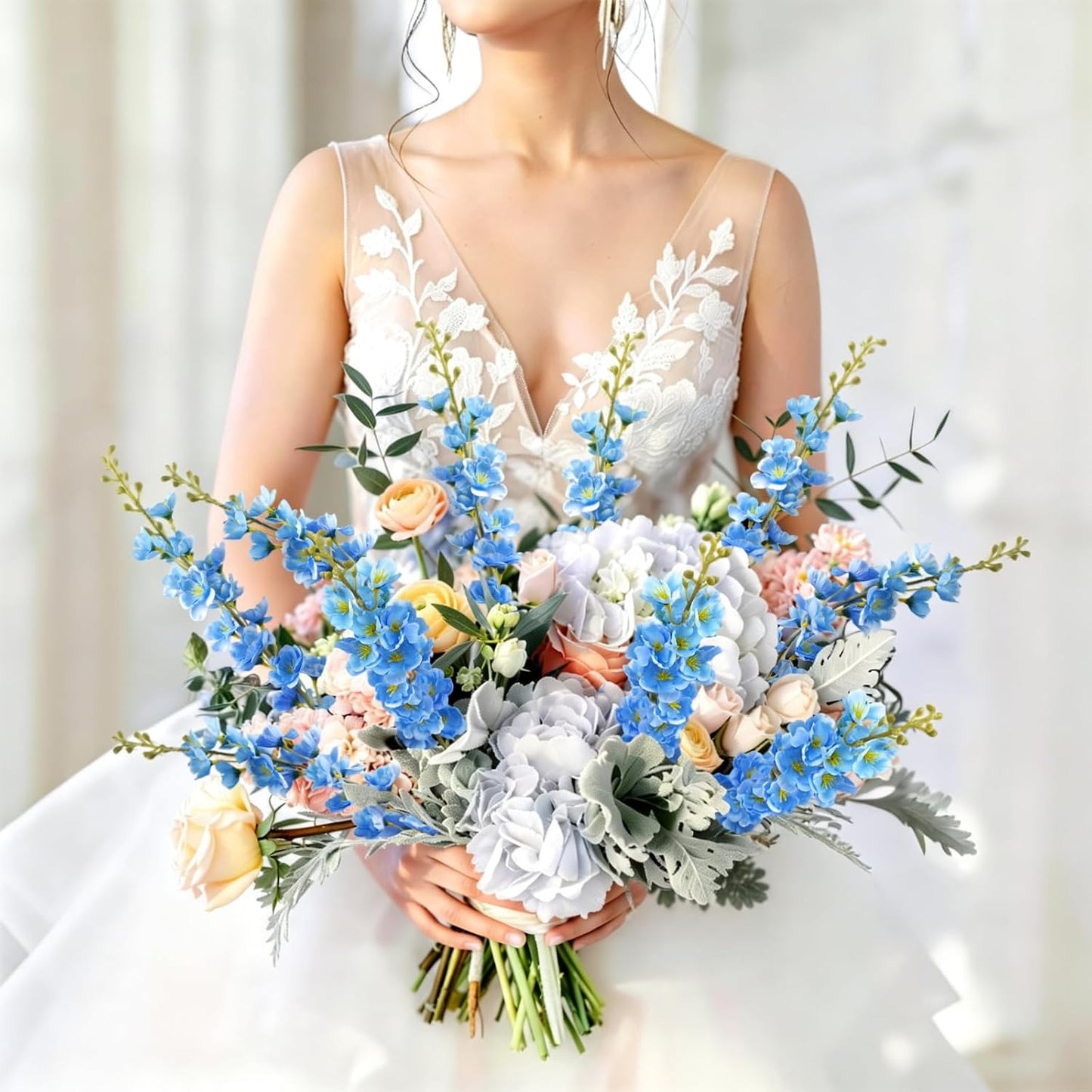 30 Branches Delphinium Artificial Flowers 22.8” Blue Tall Artificial Silk Flowers Bulk for Vase Faux Larkspur Flowers for Wedding Party Table Centerpieces Garden Outdoors Floral Arrangement 6PCS