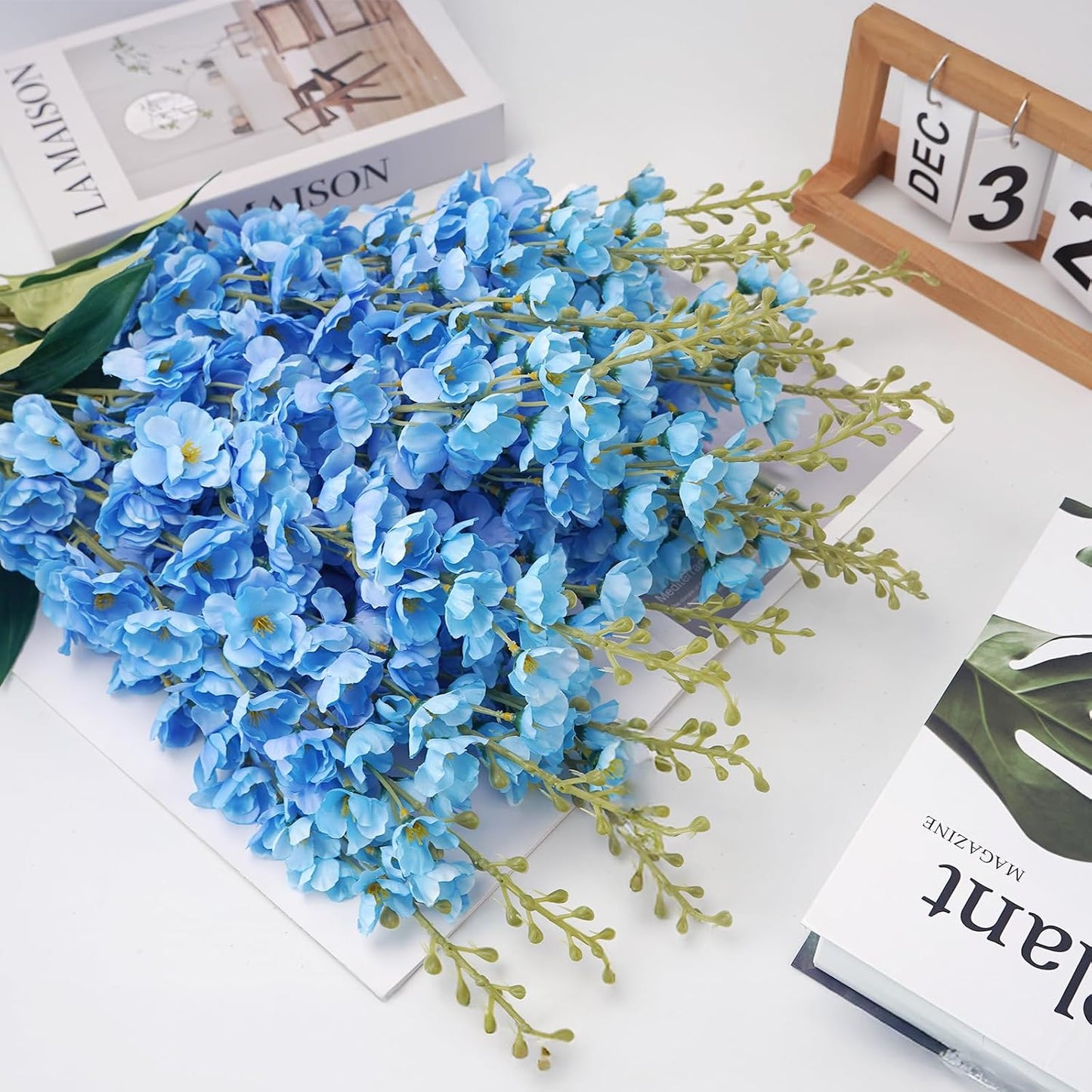 30 Branches Delphinium Artificial Flowers 22.8” Blue Tall Artificial Silk Flowers Bulk for Vase Faux Larkspur Flowers for Wedding Party Table Centerpieces Garden Outdoors Floral Arrangement 6PCS