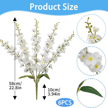 30 Branches Delphinium Artificial Flowers 22.8” Blue Tall Artificial Silk Flowers Bulk for Vase Faux Larkspur Flowers for Wedding Party Table Centerpieces Garden Outdoors Floral Arrangement 6PCS
