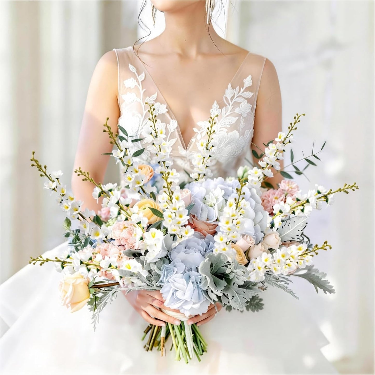 30 Branches Delphinium Artificial Flowers 22.8” Blue Tall Artificial Silk Flowers Bulk for Vase Faux Larkspur Flowers for Wedding Party Table Centerpieces Garden Outdoors Floral Arrangement 6PCS