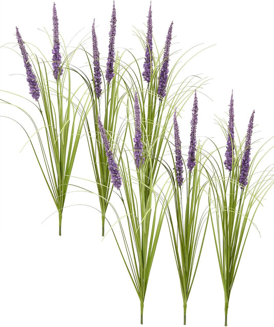 24'' Tall Faux Lily Turf (Liriope Muscari), Realistic Ornamental Grass with Small Violet-Purple Flowers