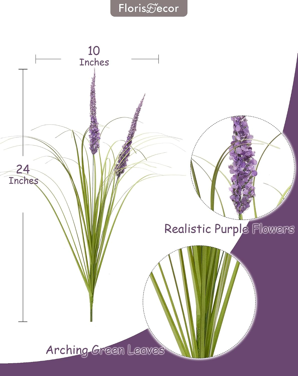 24'' Tall Faux Lily Turf (Liriope Muscari), Realistic Ornamental Grass with Small Violet-Purple Flowers
