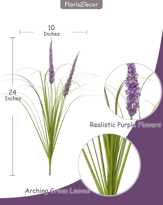 24'' Tall Faux Lily Turf (Liriope Muscari), Realistic Ornamental Grass with Small Violet-Purple Flowers