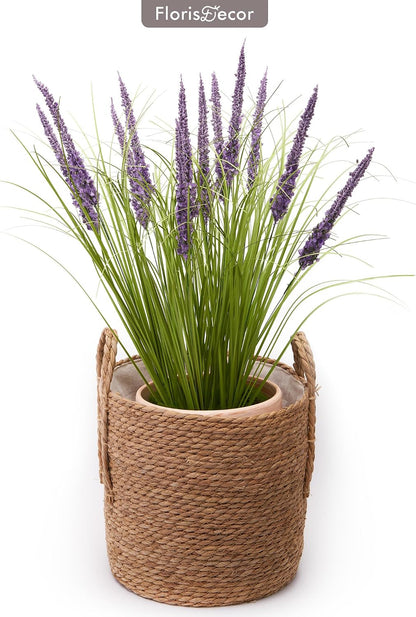 24'' Tall Faux Lily Turf (Liriope Muscari), Realistic Ornamental Grass with Small Violet-Purple Flowers