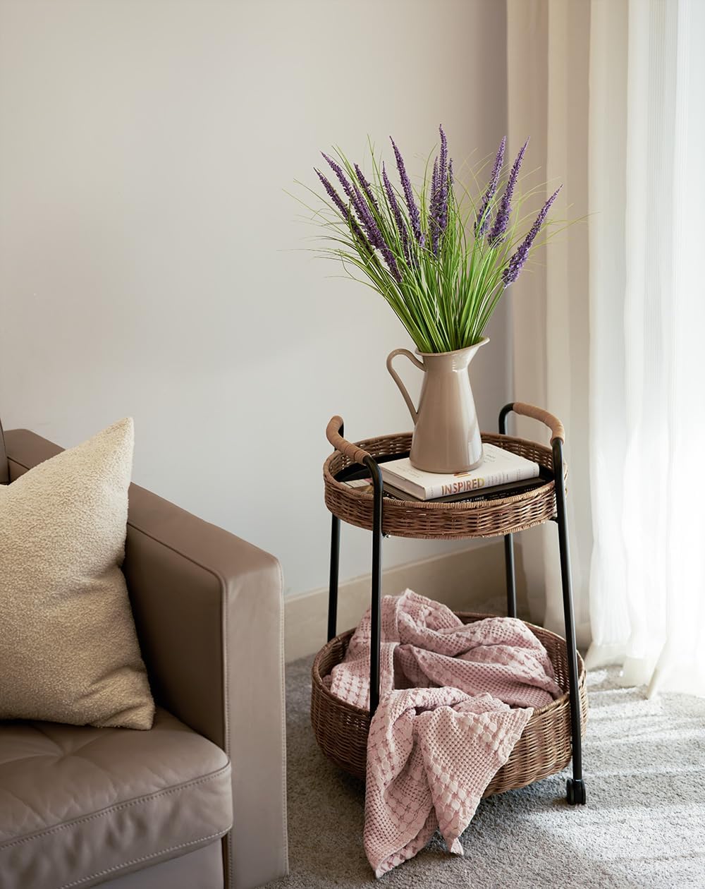 24'' Tall Faux Lily Turf (Liriope Muscari), Realistic Ornamental Grass with Small Violet-Purple Flowers