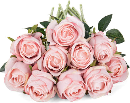 10pcs Artificial Rose Flowers Long Stem Fake Silk Roses for DIY Wedding Bouquet Table Centerpiece Home Decor (Light Pink)