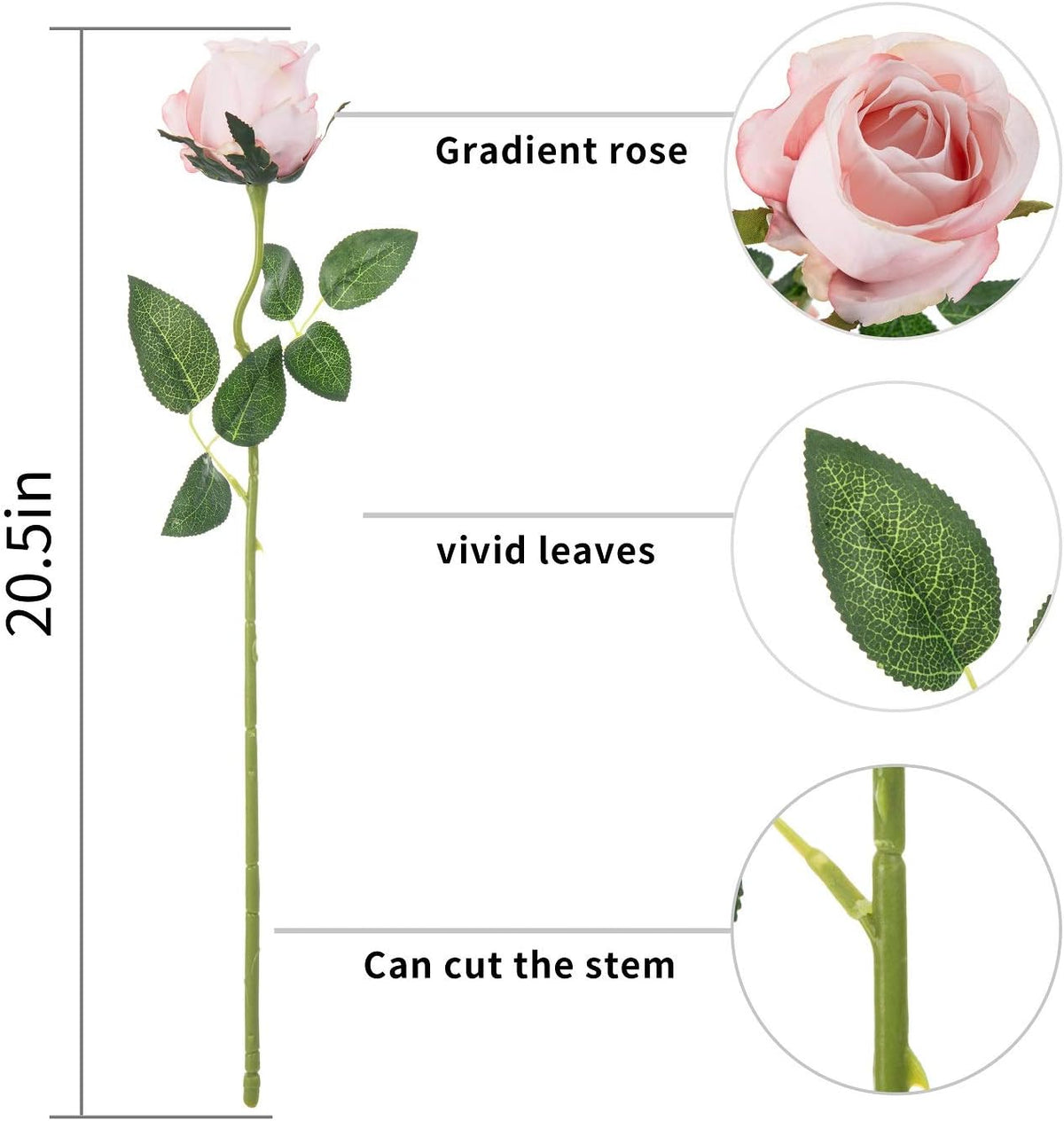 10pcs Artificial Rose Flowers Long Stem Fake Silk Roses for DIY Wedding Bouquet Table Centerpiece Home Decor (Light Pink)