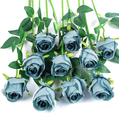 10pcs Artificial Rose Flowers Long Stem Fake Silk Roses for DIY Wedding Bouquet Table Centerpiece Home Decor (Light Pink)