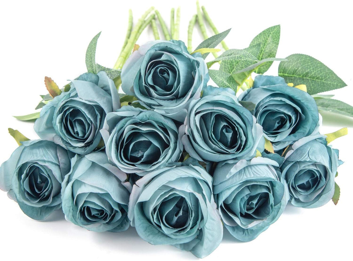 10pcs Artificial Rose Flowers Long Stem Fake Silk Roses for DIY Wedding Bouquet Table Centerpiece Home Decor (Light Pink)