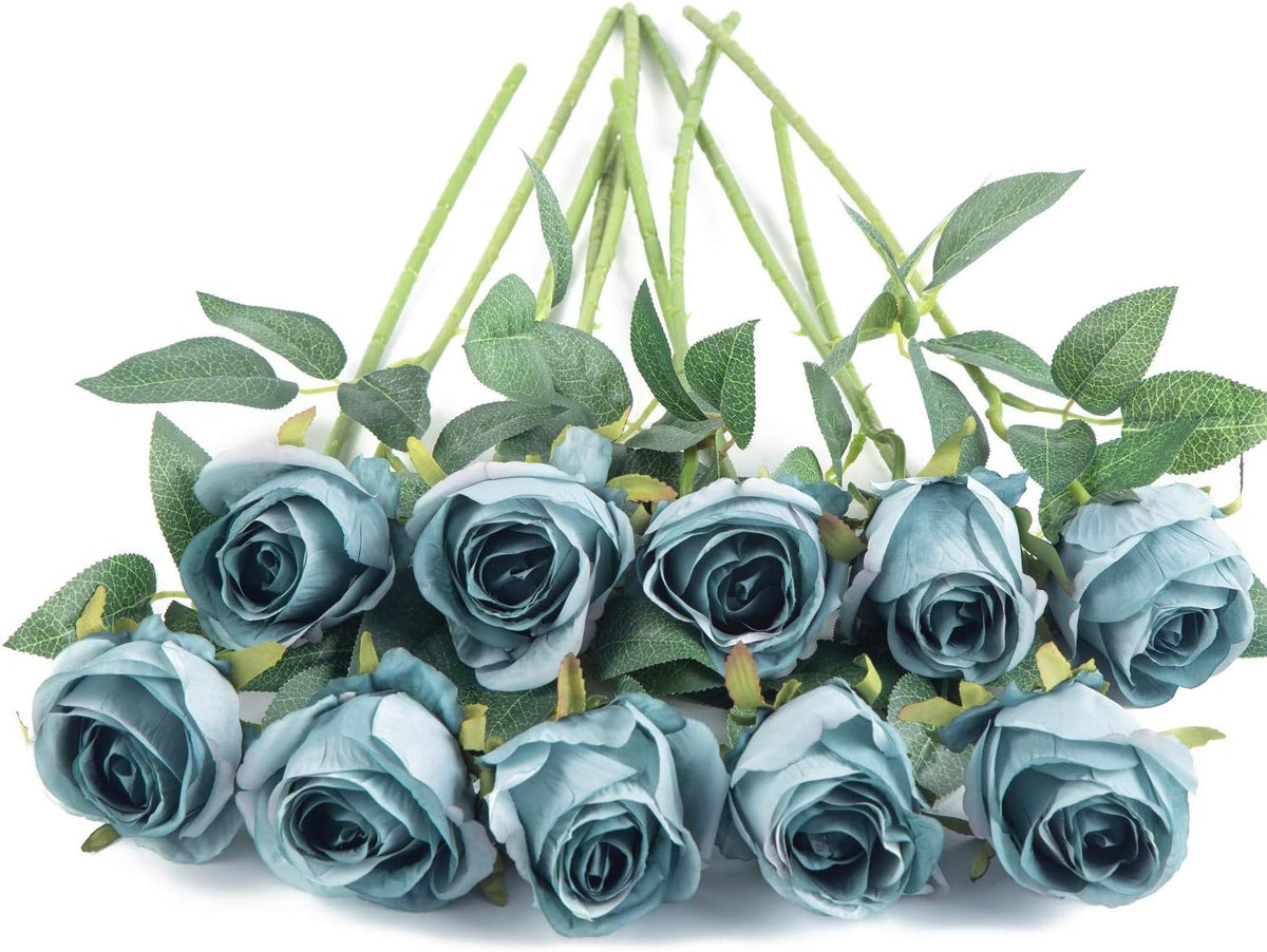 10pcs Artificial Rose Flowers Long Stem Fake Silk Roses for DIY Wedding Bouquet Table Centerpiece Home Decor (Light Pink)