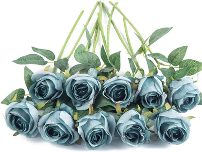 10pcs Artificial Rose Flowers Long Stem Fake Silk Roses for DIY Wedding Bouquet Table Centerpiece Home Decor (Light Pink)