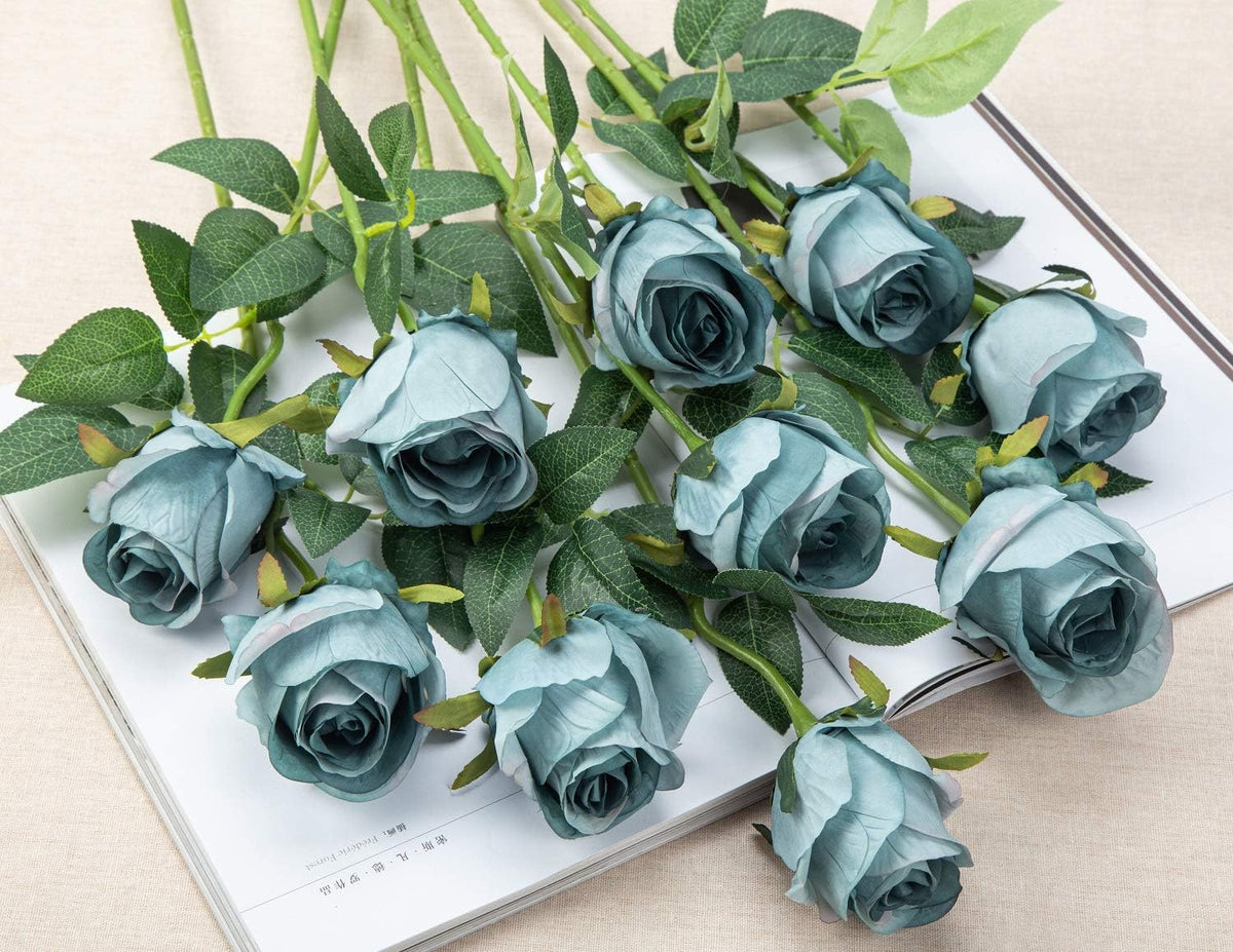 10pcs Artificial Rose Flowers Long Stem Fake Silk Roses for DIY Wedding Bouquet Table Centerpiece Home Decor (Light Pink)
