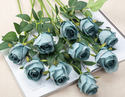 10pcs Artificial Rose Flowers Long Stem Fake Silk Roses for DIY Wedding Bouquet Table Centerpiece Home Decor (Light Pink)