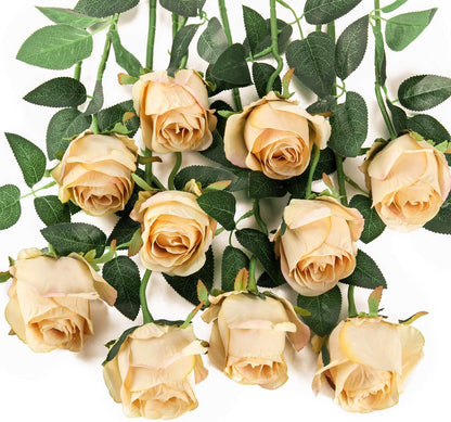 10pcs Artificial Rose Flowers Long Stem Fake Silk Roses for DIY Wedding Bouquet Table Centerpiece Home Decor (Light Pink)