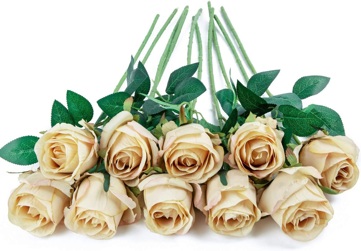 10pcs Artificial Rose Flowers Long Stem Fake Silk Roses for DIY Wedding Bouquet Table Centerpiece Home Decor (Light Pink)