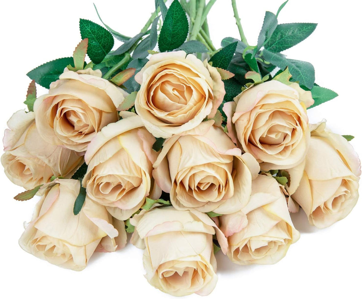 10pcs Artificial Rose Flowers Long Stem Fake Silk Roses for DIY Wedding Bouquet Table Centerpiece Home Decor (Light Pink)