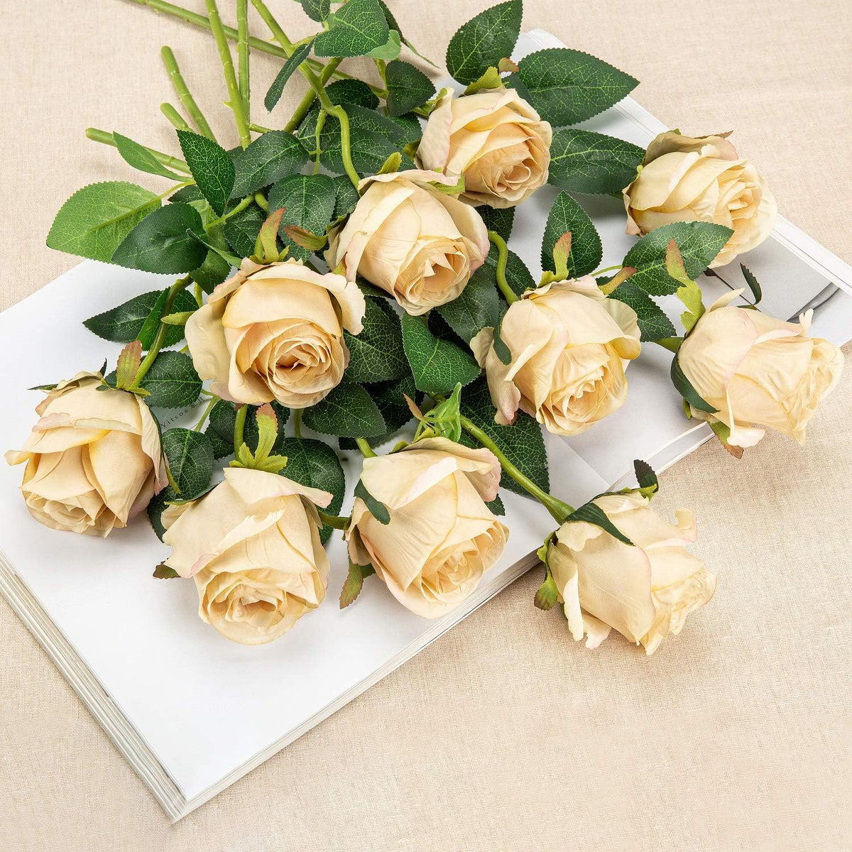 10pcs Artificial Rose Flowers Long Stem Fake Silk Roses for DIY Wedding Bouquet Table Centerpiece Home Decor (Light Pink)