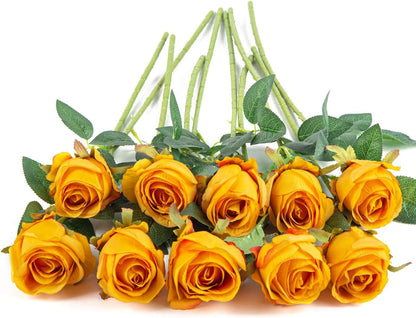 10pcs Artificial Rose Flowers Long Stem Fake Silk Roses for DIY Wedding Bouquet Table Centerpiece Home Decor (Light Pink)
