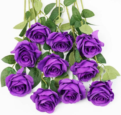 10pcs Artificial Rose Flowers Long Stem Fake Silk Roses for DIY Wedding Bouquet Table Centerpiece Home Decor (Light Pink)