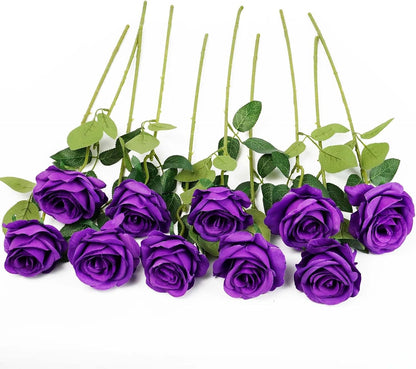 10pcs Artificial Rose Flowers Long Stem Fake Silk Roses for DIY Wedding Bouquet Table Centerpiece Home Decor (Light Pink)