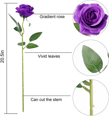 10pcs Artificial Rose Flowers Long Stem Fake Silk Roses for DIY Wedding Bouquet Table Centerpiece Home Decor (Light Pink)