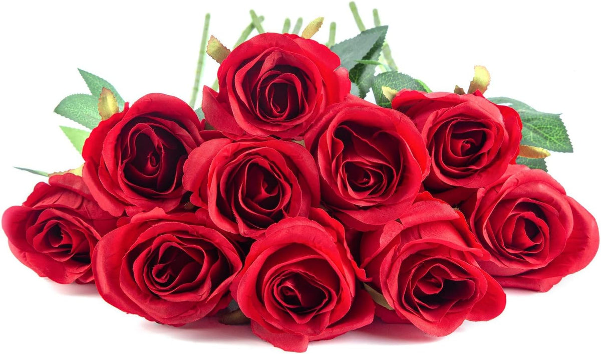 10pcs Artificial Rose Flowers Long Stem Fake Silk Roses for DIY Wedding Bouquet Table Centerpiece Home Decor (Light Pink)