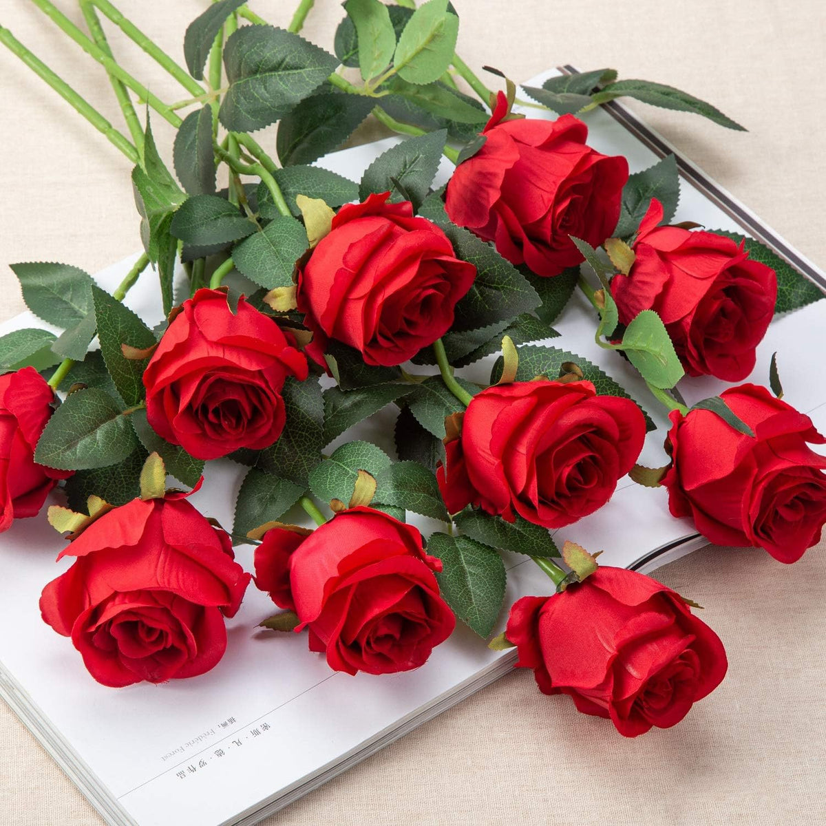 10pcs Artificial Rose Flowers Long Stem Fake Silk Roses for DIY Wedding Bouquet Table Centerpiece Home Decor (Light Pink)