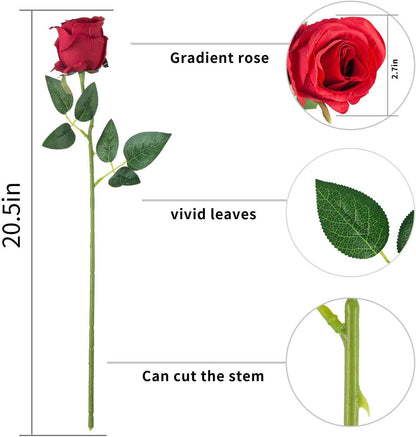 10pcs Artificial Rose Flowers Long Stem Fake Silk Roses for DIY Wedding Bouquet Table Centerpiece Home Decor (Light Pink)