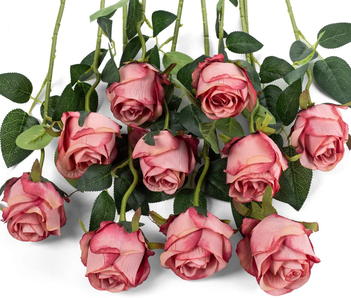 10pcs Artificial Rose Flowers Long Stem Fake Silk Roses for DIY Wedding Bouquet Table Centerpiece Home Decor (Light Pink)