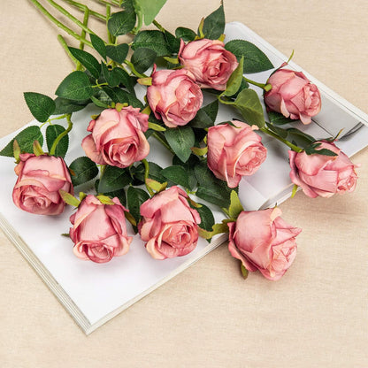 10pcs Artificial Rose Flowers Long Stem Fake Silk Roses for DIY Wedding Bouquet Table Centerpiece Home Decor (Light Pink)