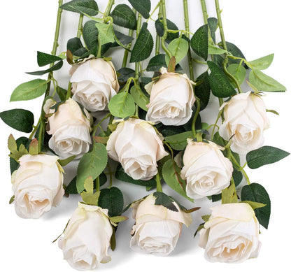 10pcs Artificial Rose Flowers Long Stem Fake Silk Roses for DIY Wedding Bouquet Table Centerpiece Home Decor (Light Pink)