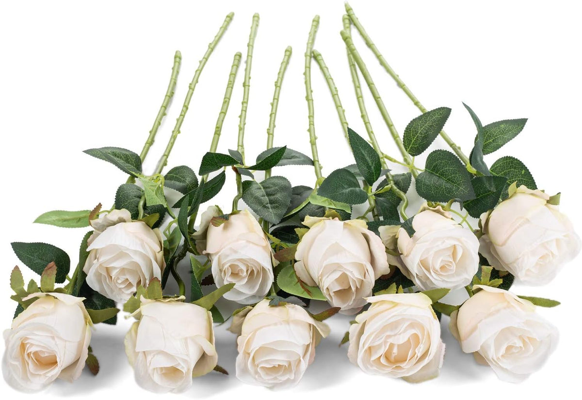 10pcs Artificial Rose Flowers Long Stem Fake Silk Roses for DIY Wedding Bouquet Table Centerpiece Home Decor (Light Pink)